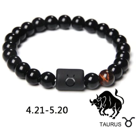New Beaded Zodiac Bracelet - Black Stone - Unisex - Multiple Available - Picture 1 of 8